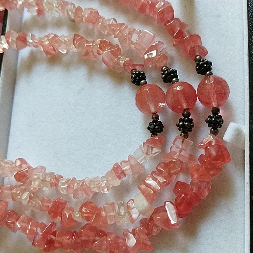925 sterling silver clasp rose quartz bead necklace 3 row